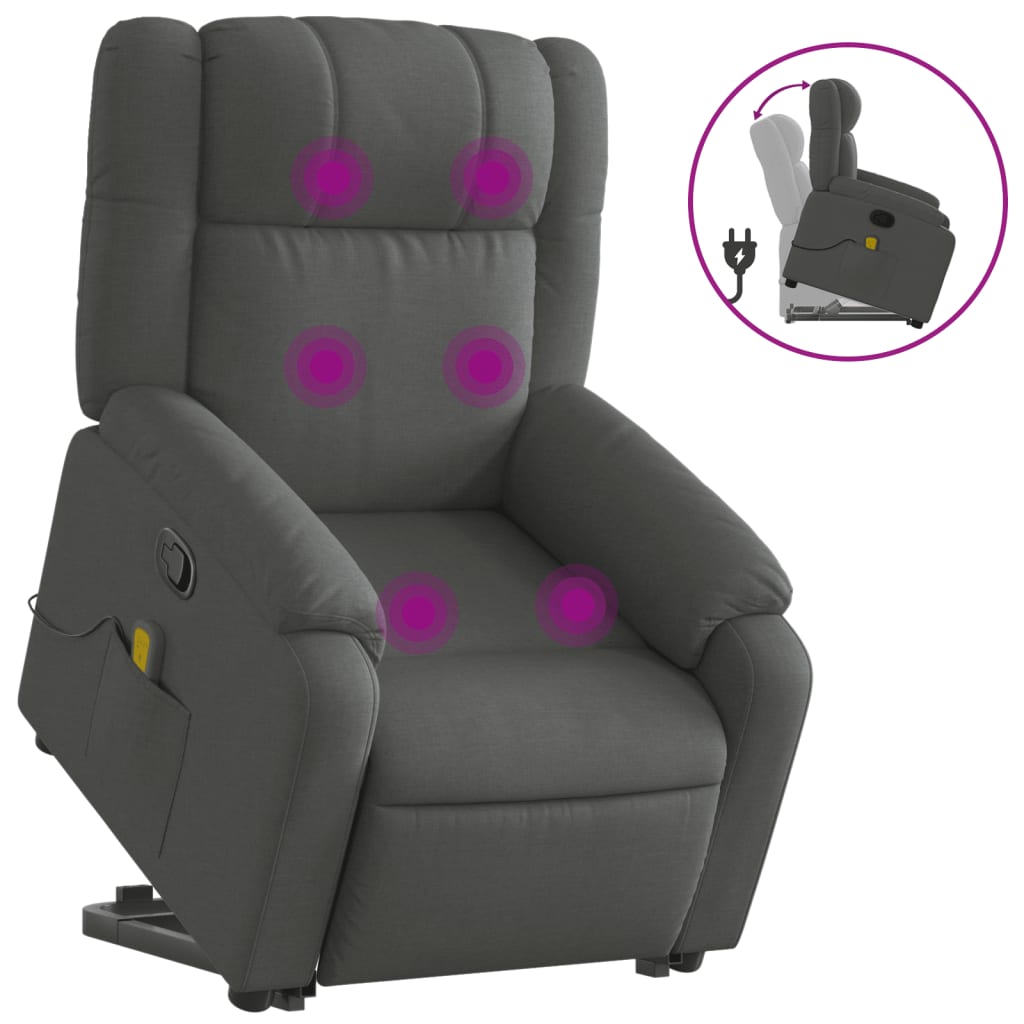 vidaXL Stand up Massage Recliner Chair Dark Gray Fabric