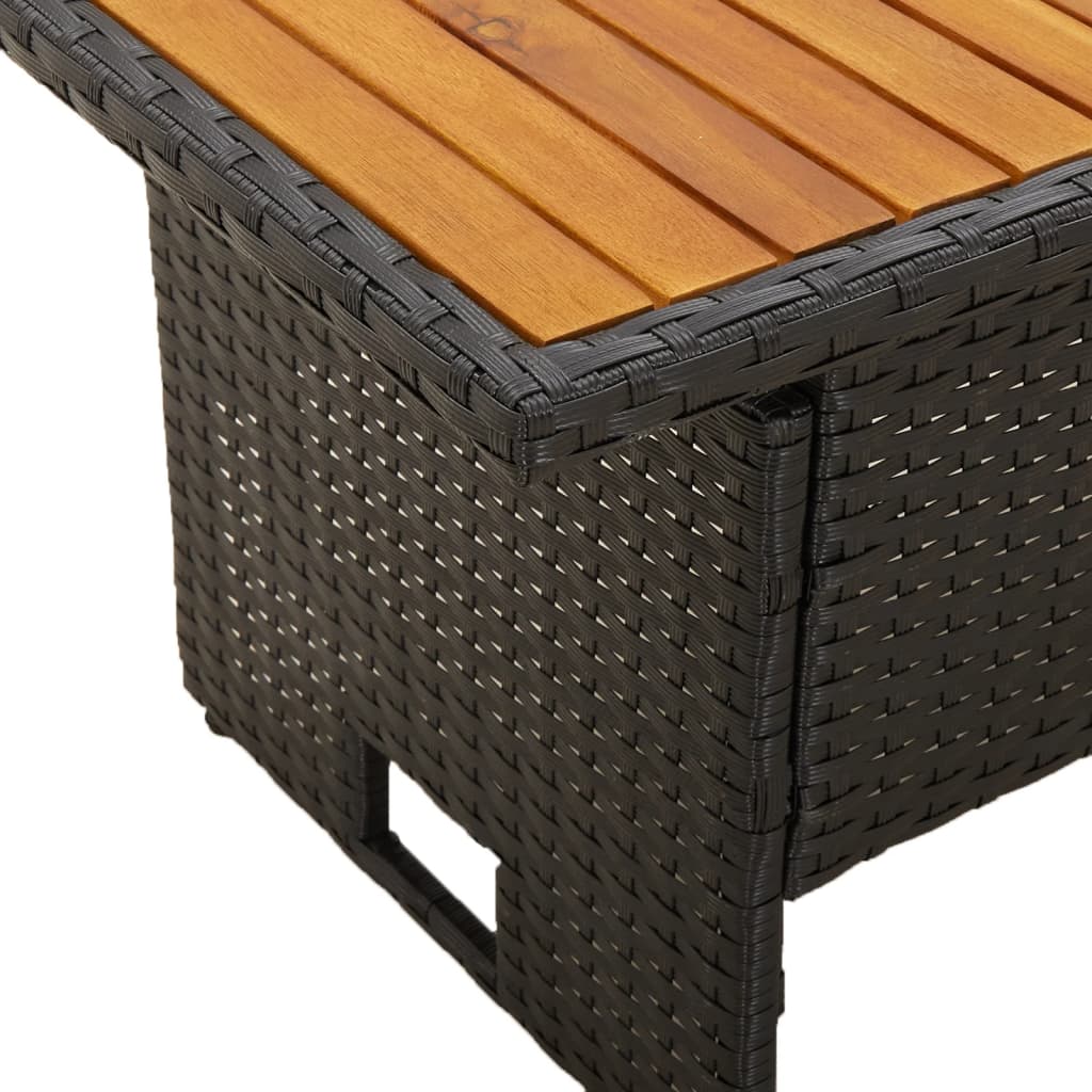 vidaXL Patio Table Black 39.4"x19.7"x16.9"/24.8" Solid Wood Acacia&Poly Rattan