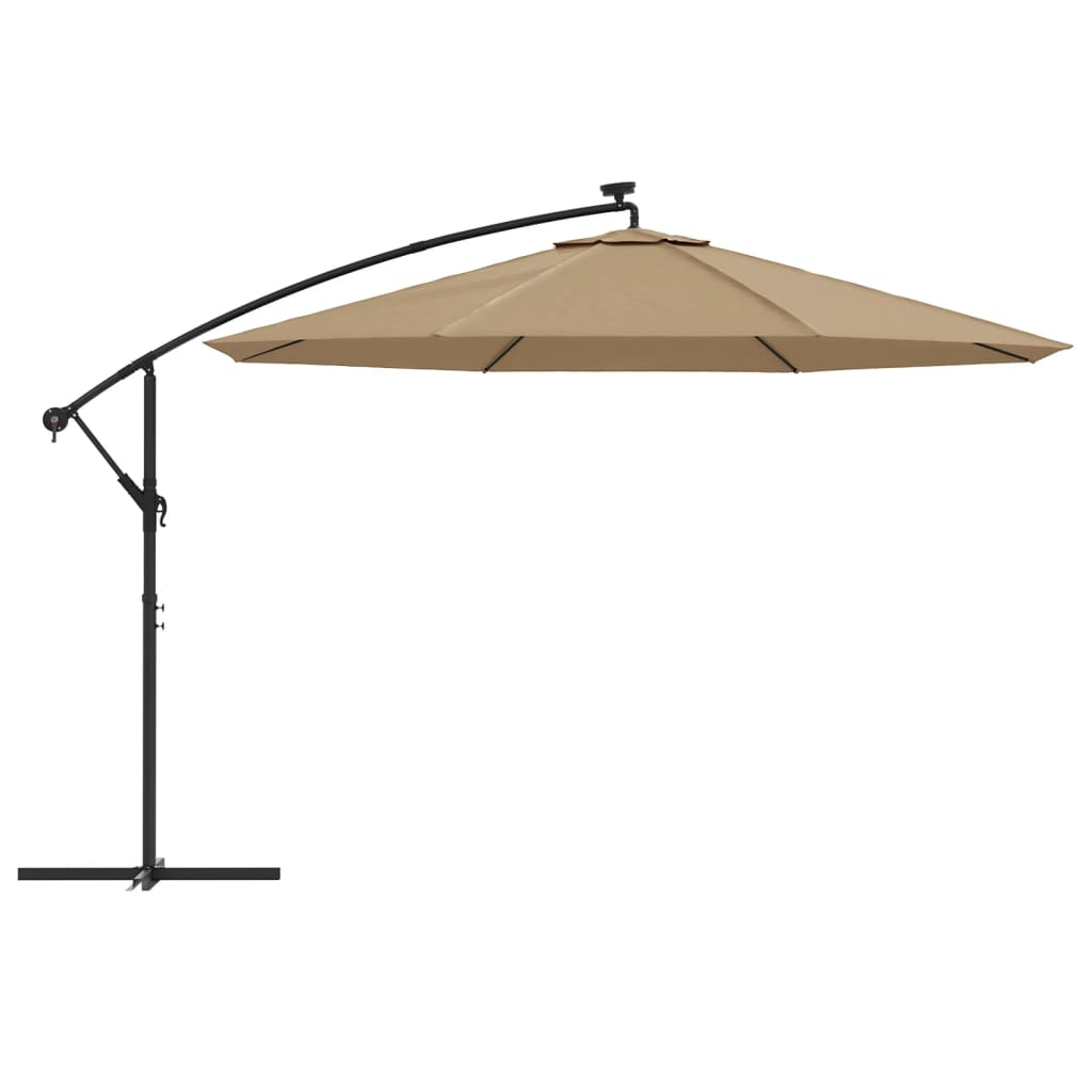 vidaXL Cantilever Garden Parasol with LED Lights and Metal Pole 137.8" Taupe