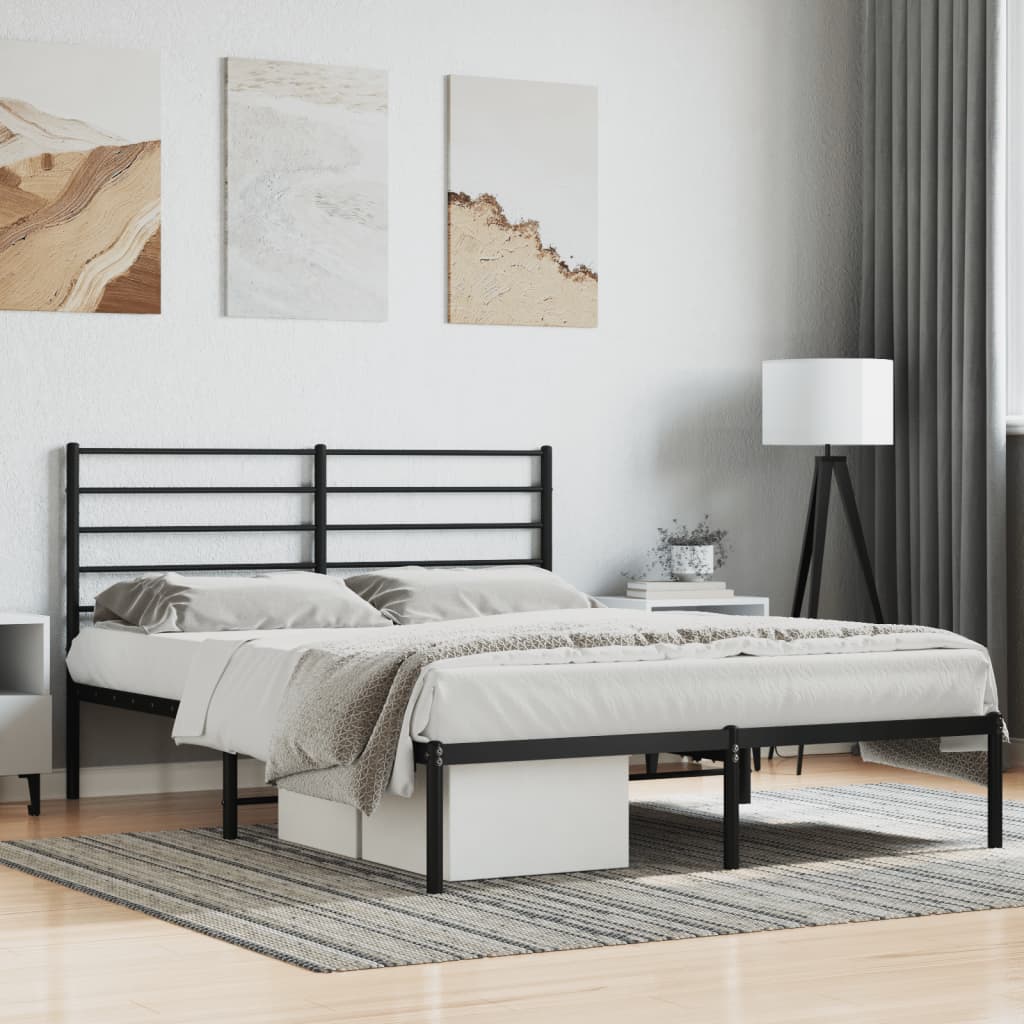 vidaXL Metal Bed Frame without Mattress with Headboard Black 53.1"x74.8"