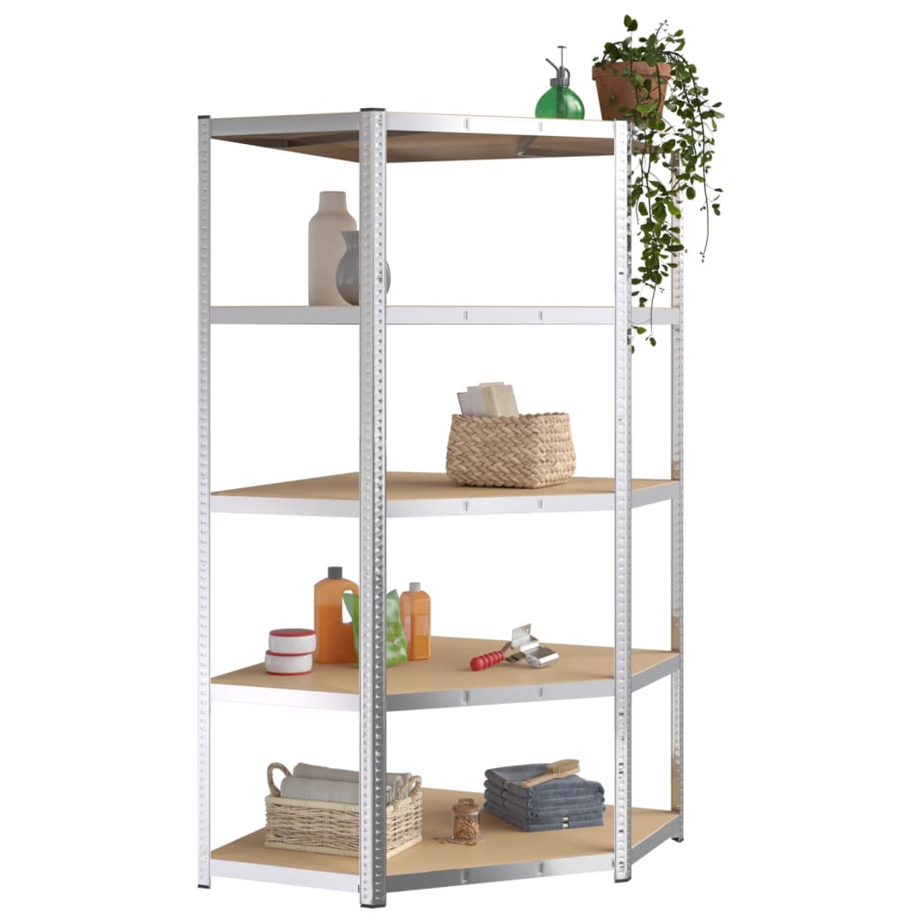 vidaXL 5-Layer Corner Shelf Silver Steel&Engineered Wood