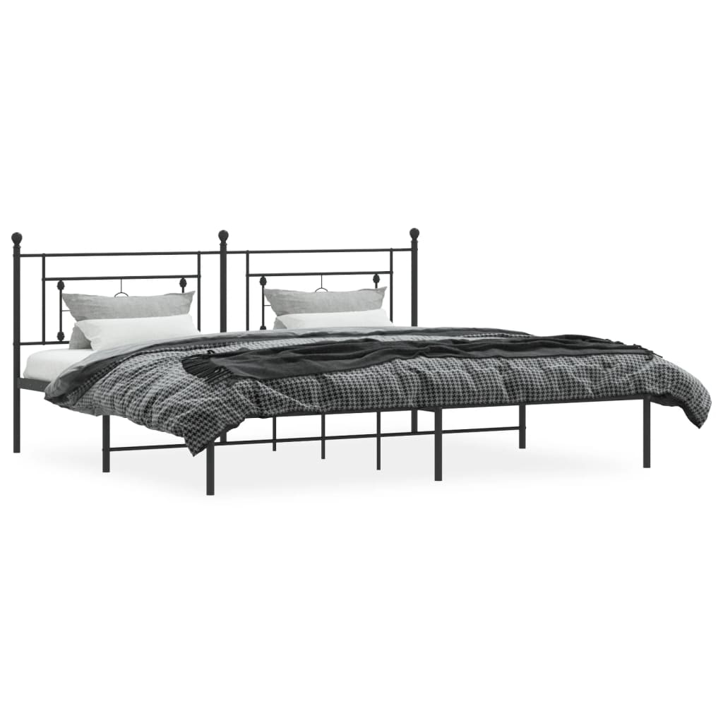 vidaXL Metal Bed Frame without Mattress with Headboard Black 76"x79.9"