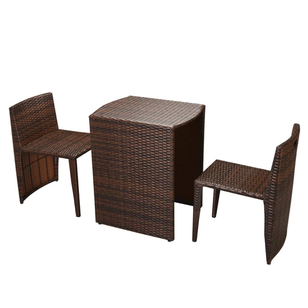 vidaXL 3 Piece Bistro Set with Cushions Poly Rattan Brown