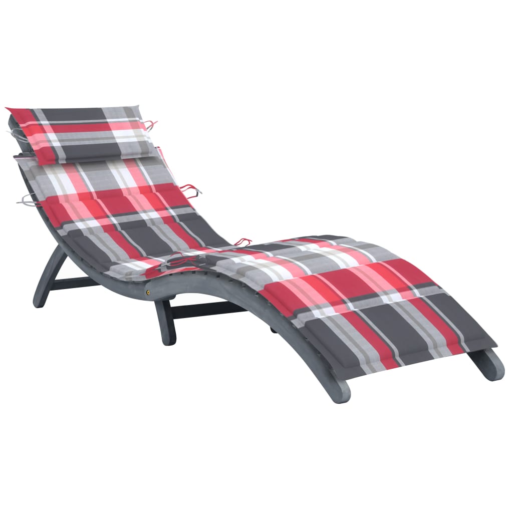 vidaXL Sun Lounger with Cushion Gray Solid Acacia Wood