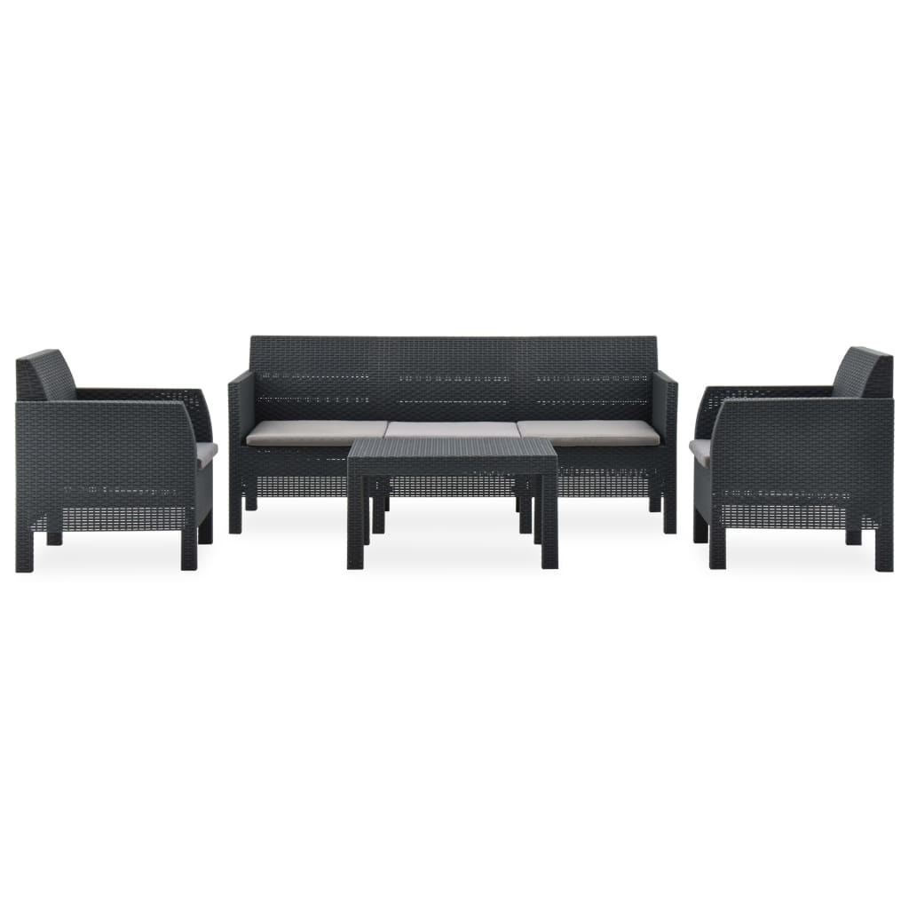 vidaXL 4 Piece Patio Lounge Set with Cushions PP Rattan Anthracite