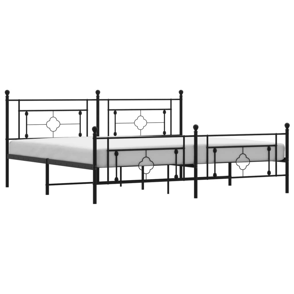 vidaXL Metal Bed Frame without Mattress with Footboard Black 76"x79.9"