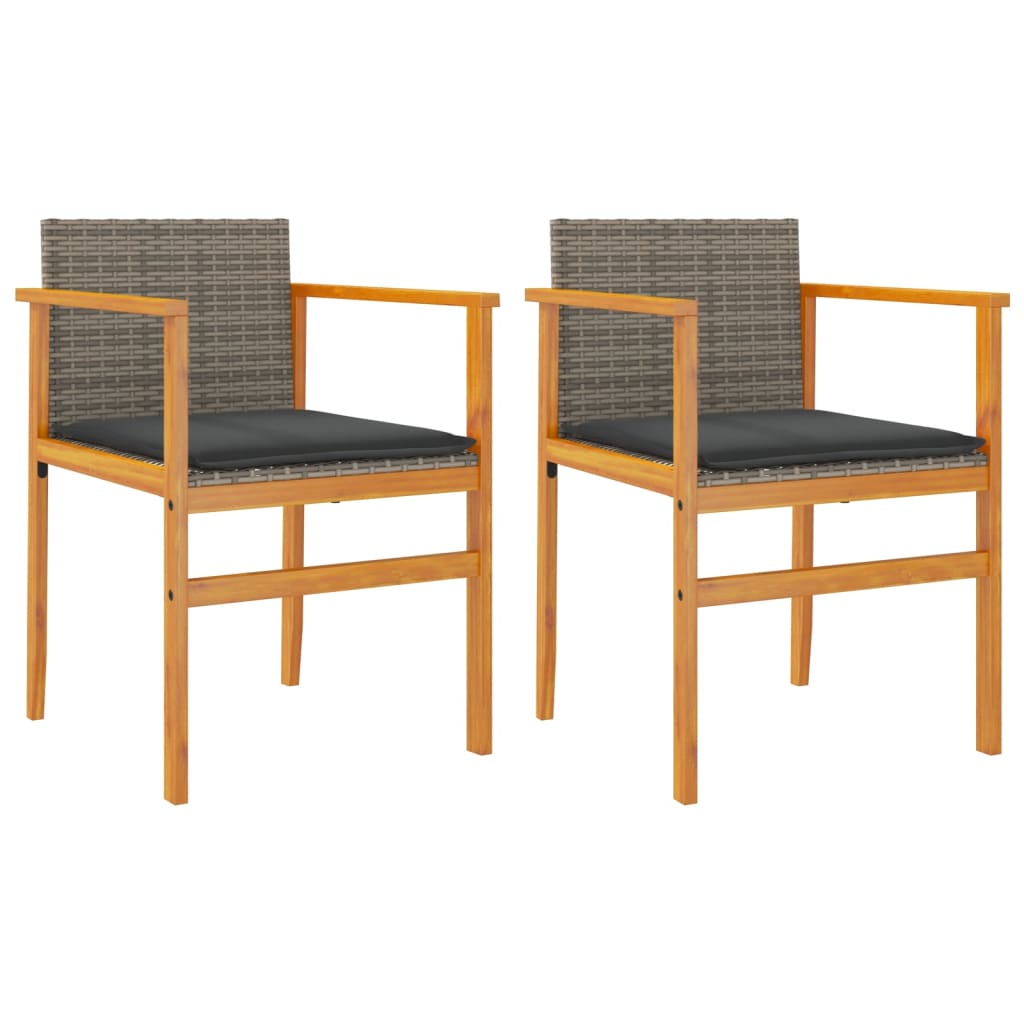 vidaXL Patio Chairs with Cushions 2 pcs Gray Poly Rattan&Solid Wood