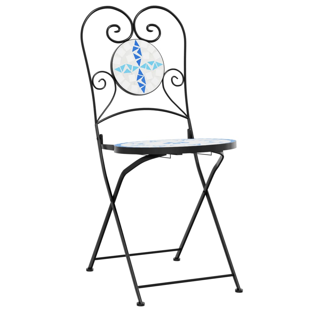 vidaXL Bistro Chairs Foldable 2 pcs Blue and White Ceramic