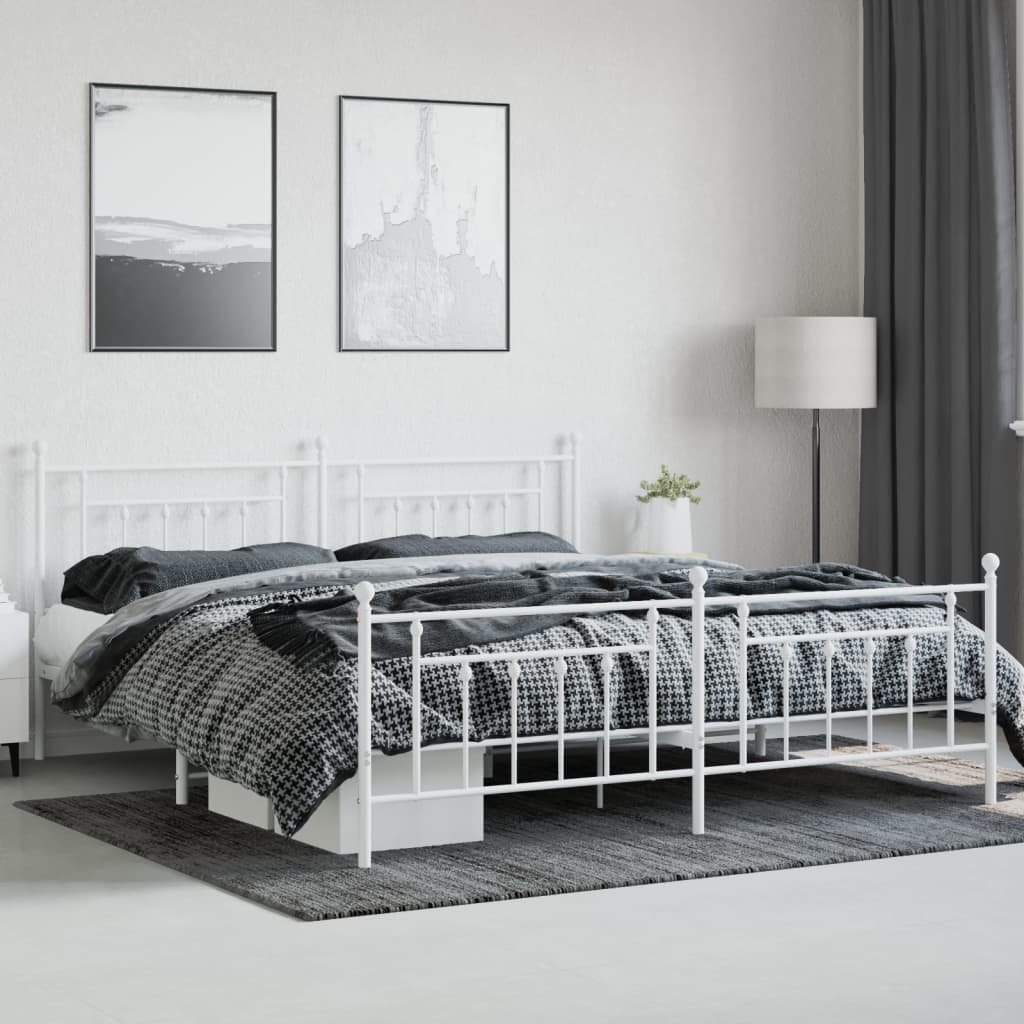 vidaXL Metal Bed Frame without Mattress with Footboard White 76"x79.9"