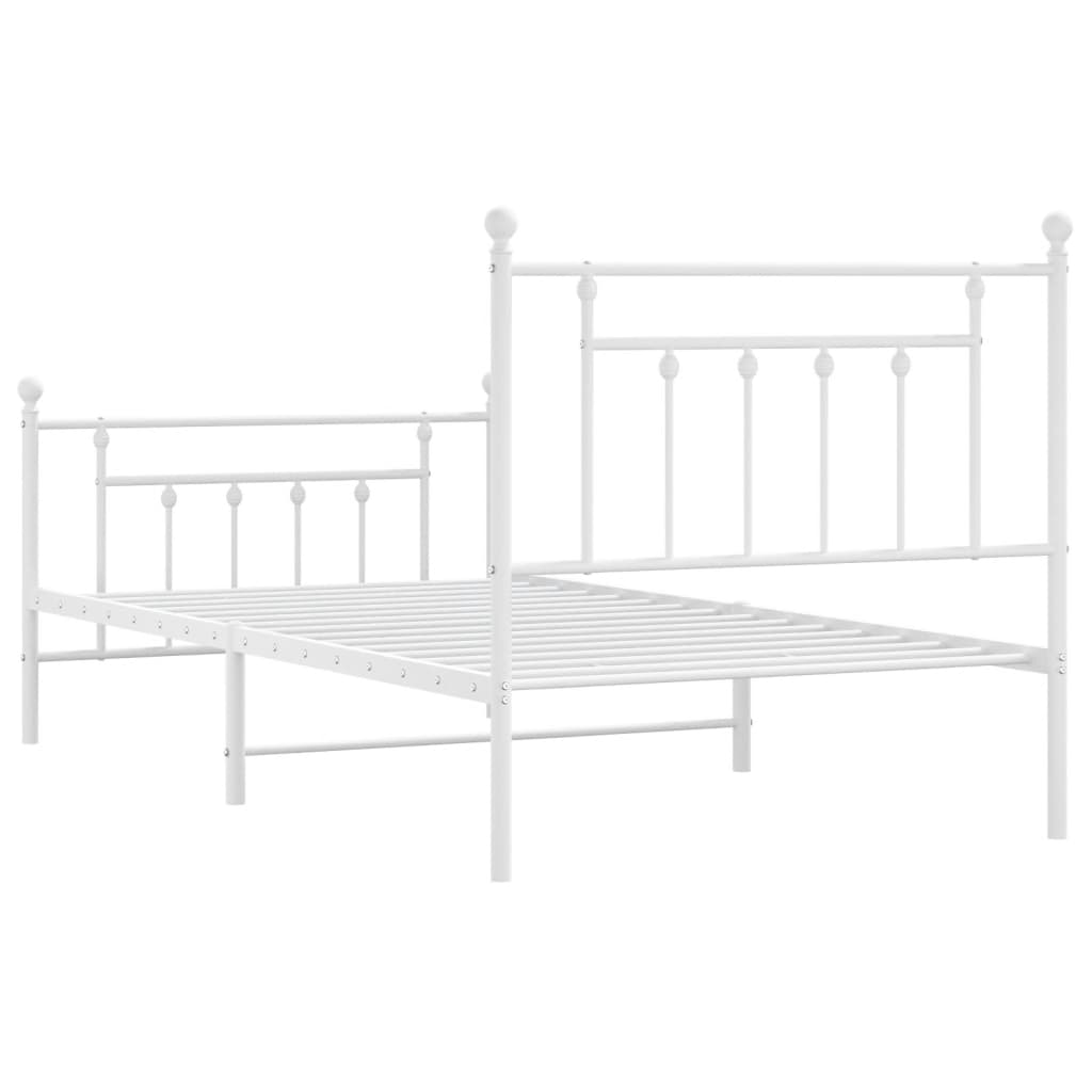 vidaXL Metal Bed Frame without Mattress with Footboard White 39.4"x74.8"