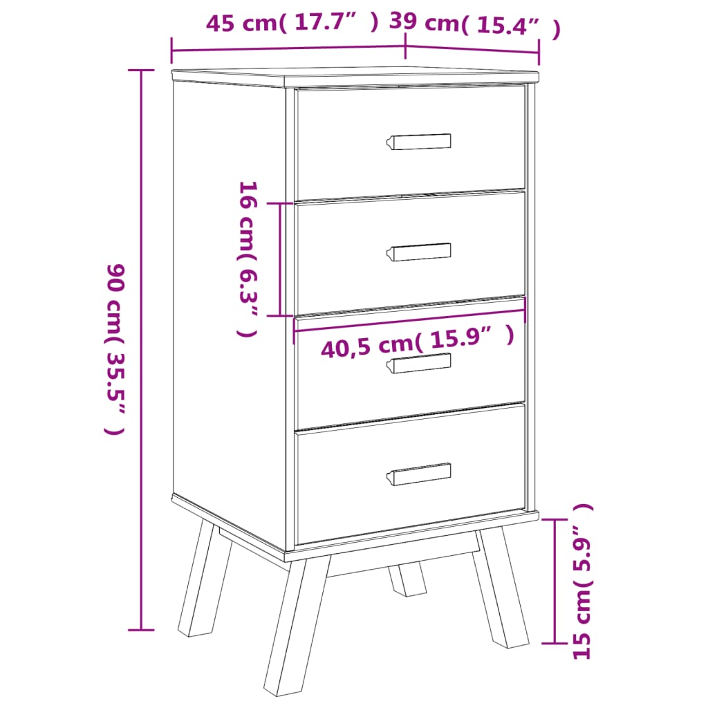 vidaXL Bedside Cabinet OLDEN White and Brown Solid Wood Pine