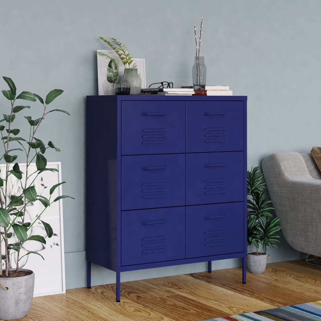 vidaXL Drawer Cabinet Navy Blue 31.5"x13.8"x40" Steel