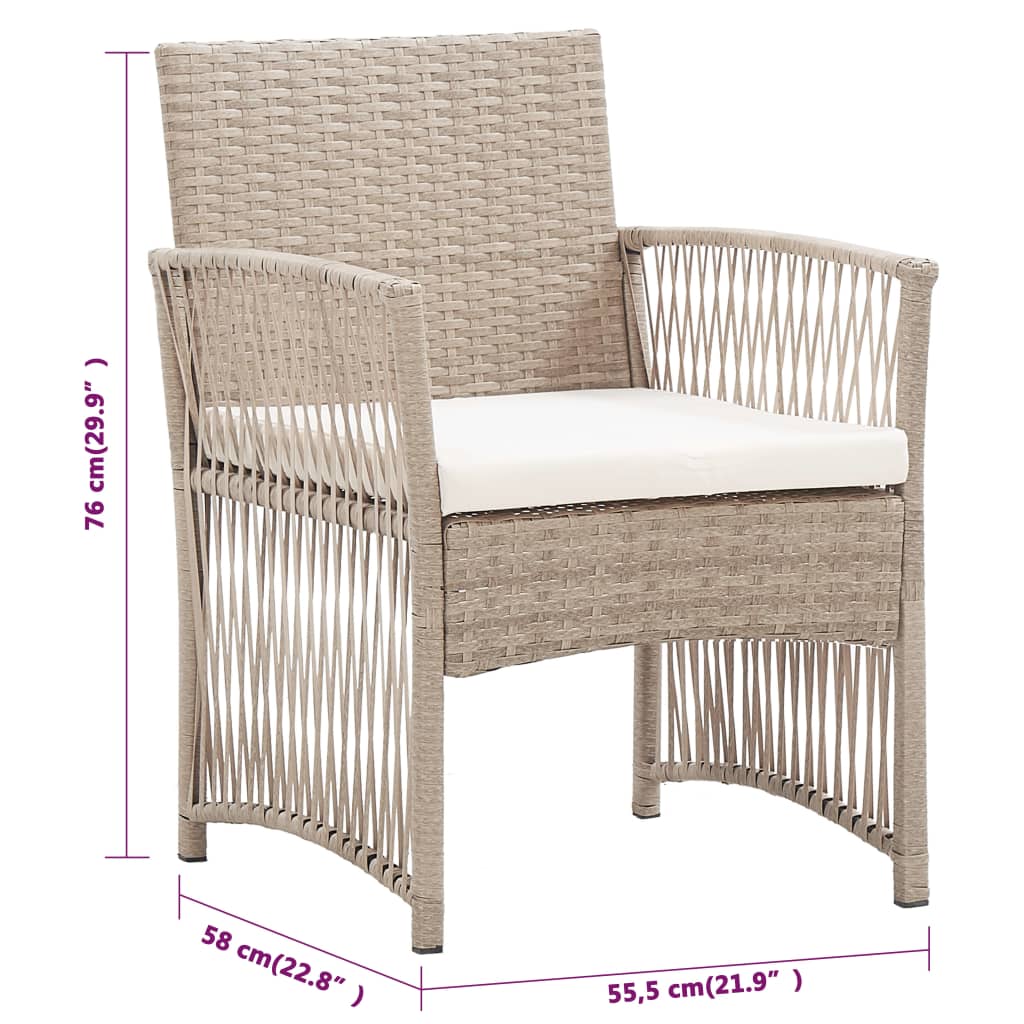 vidaXL Patio Armchairs with Cushions 2 pcs Beige Poly Rattan