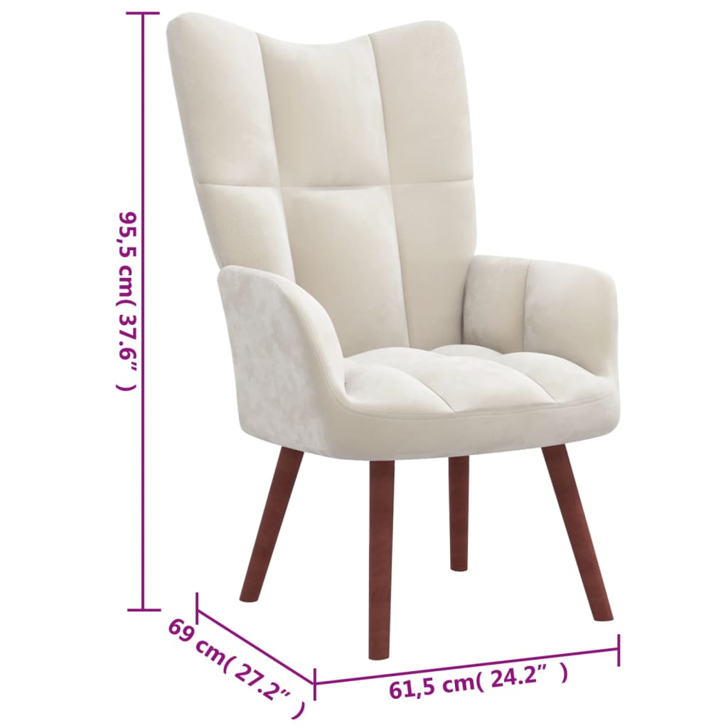 vidaXL Relaxing Chair with a Stool Cream White Velvet