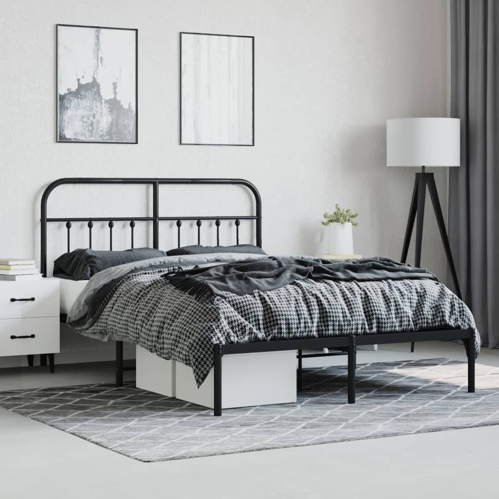 vidaXL Metal Bed Frame without Mattress with Headboard Black 53.1"x74.8"