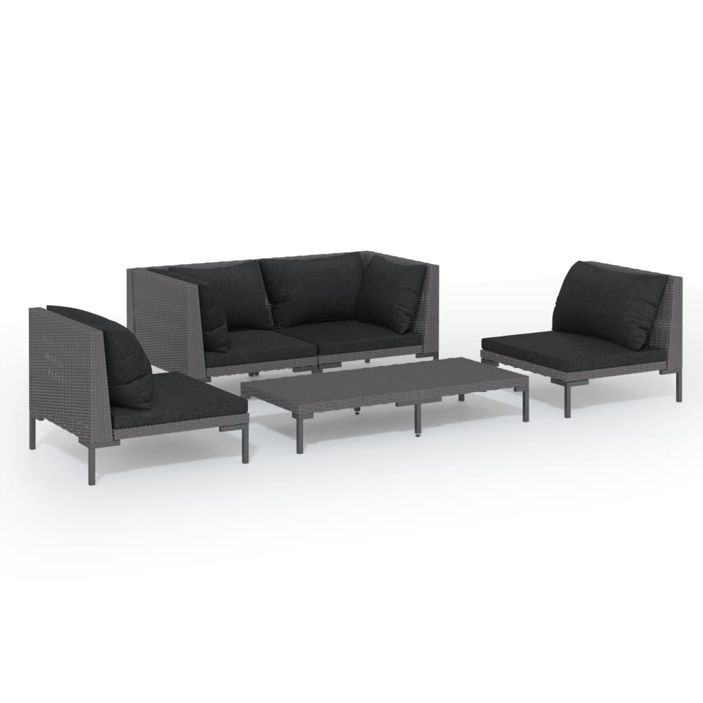 vidaXL 5 Piece Patio Lounge Set with Cushions Poly Rattan Dark Gray