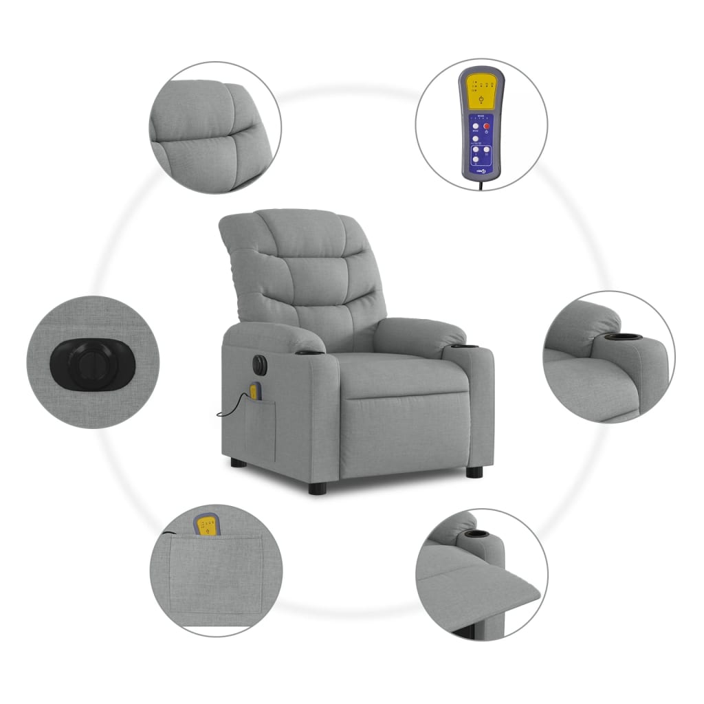 vidaXL Electric Massage Recliner Chair Light Gray Fabric