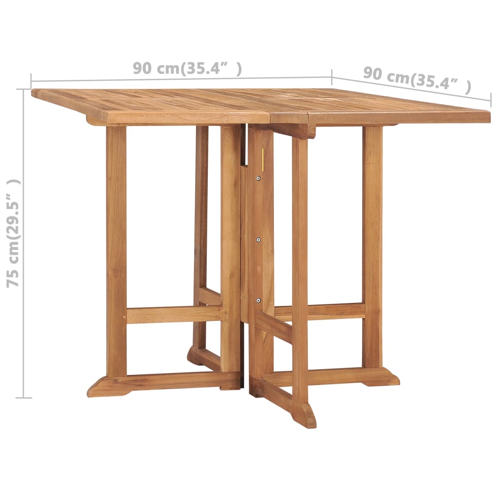 vidaXL Folding Patio Dining Table 35.4"x35.4"x29.5" Solid Teak Wood