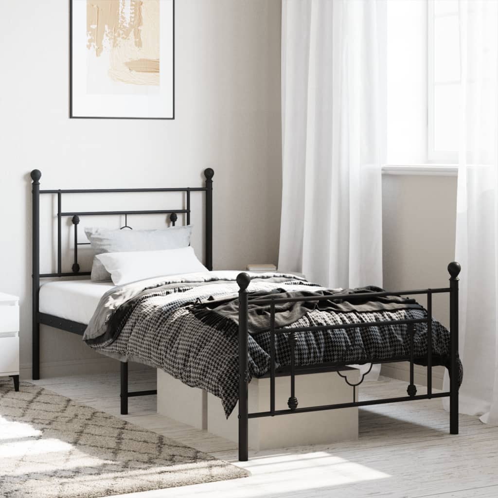 vidaXL Metal Bed Frame without Mattress with Footboard Black 39.4"x78.7"