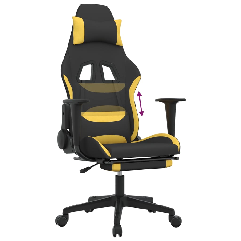 vidaXL Gaming Chair with Footrest Black and Yellow Fabric