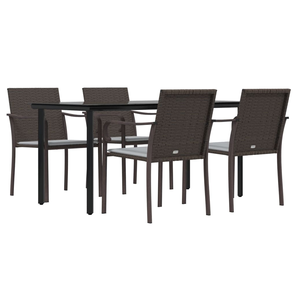 vidaXL 5 Piece Patio Dining Set with Cushions Poly Rattan and Steel