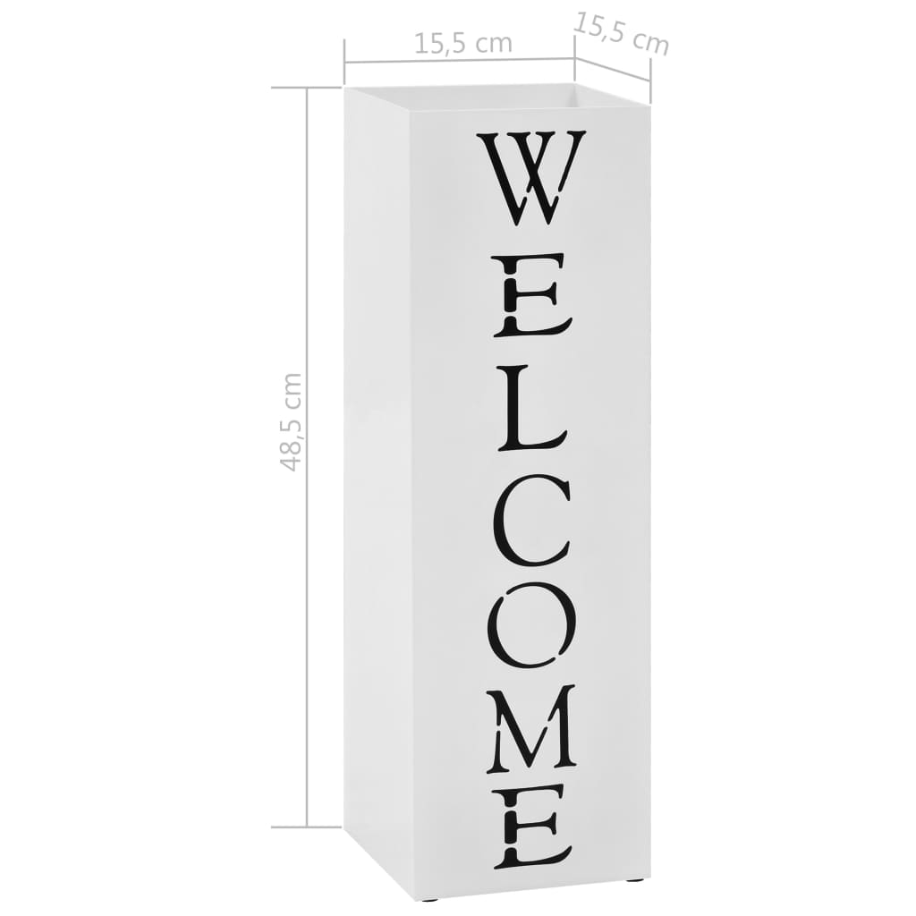 vidaXL Umbrella Stand Welcome Steel White