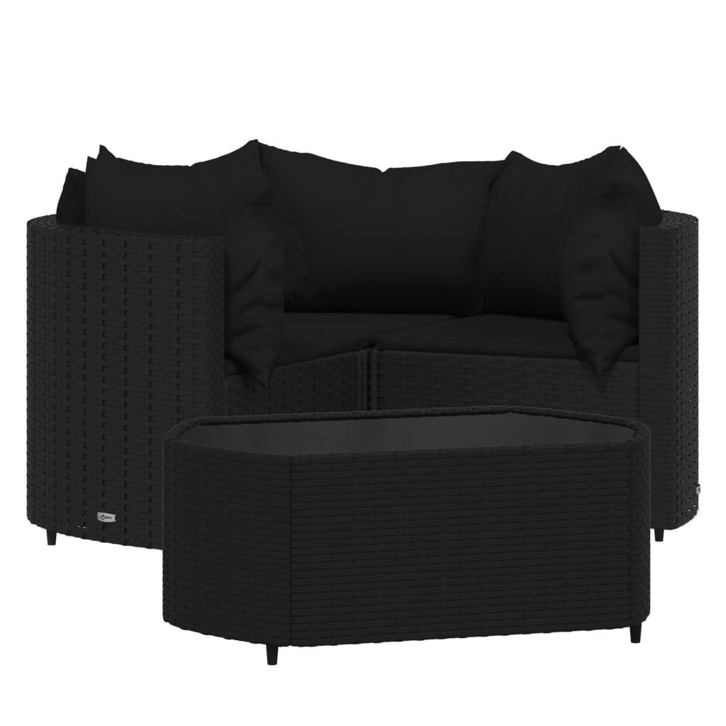 vidaXL 4 Piece Patio Lounge Set with Cushions Black Poly Rattan