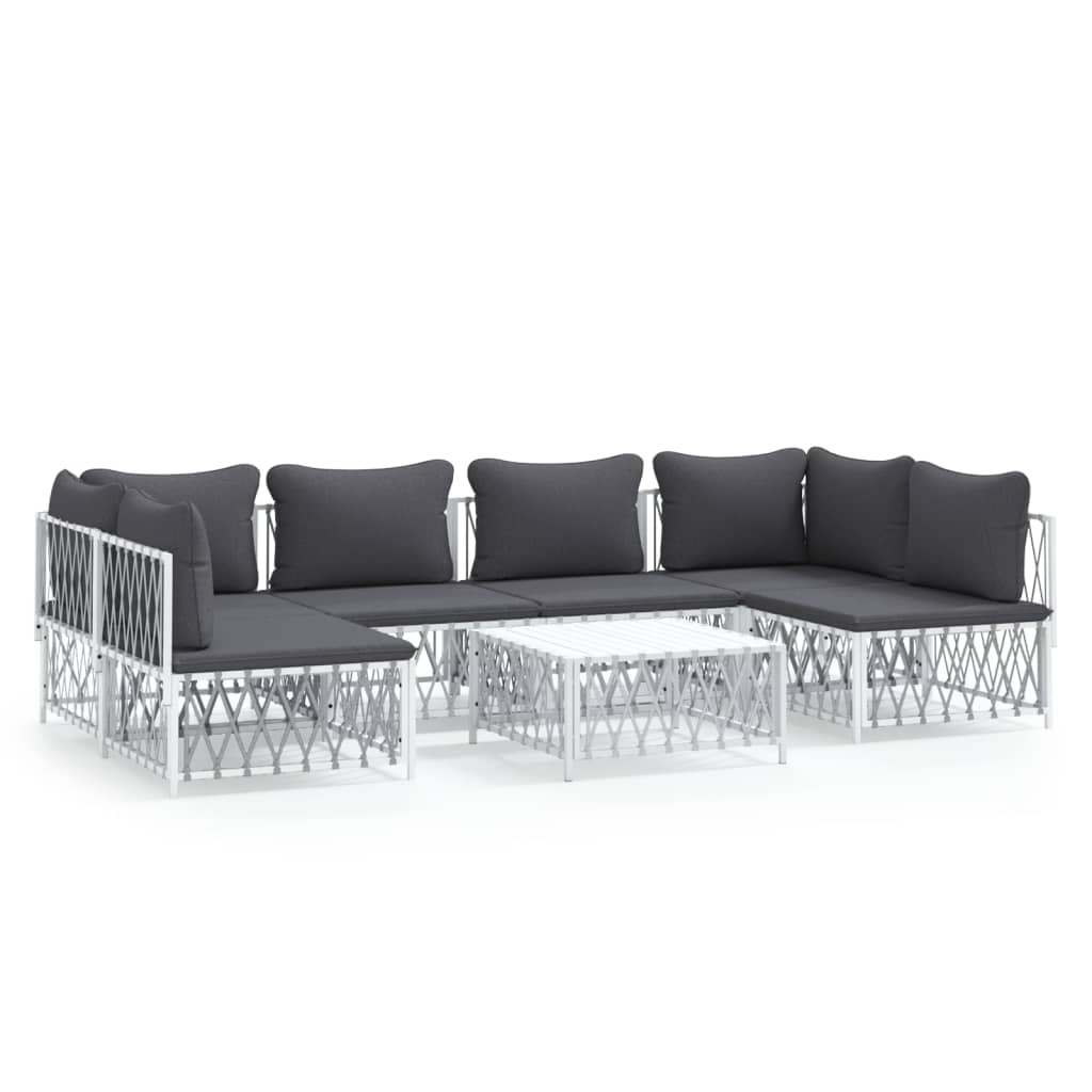 vidaXL 7 Piece Patio Lounge Set with Cushions White Steel