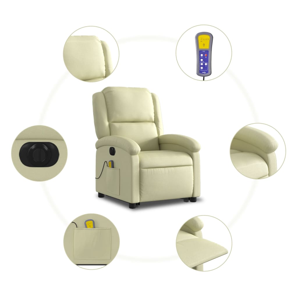 vidaXL Electric Stand up Massage Recliner Chair Cream Real Leather