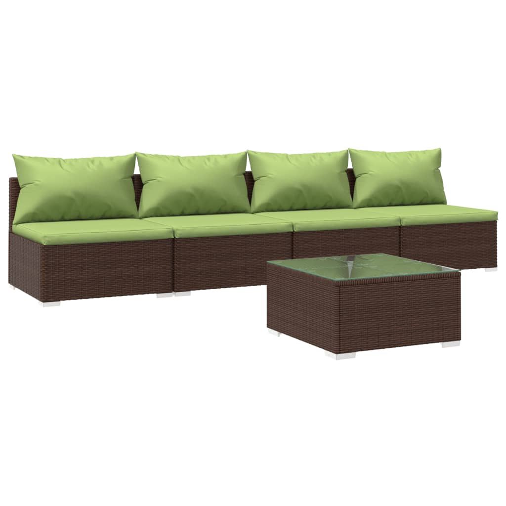 vidaXL Patio Furniture Set 5 Piece with Cushions Poly Rattan Brown