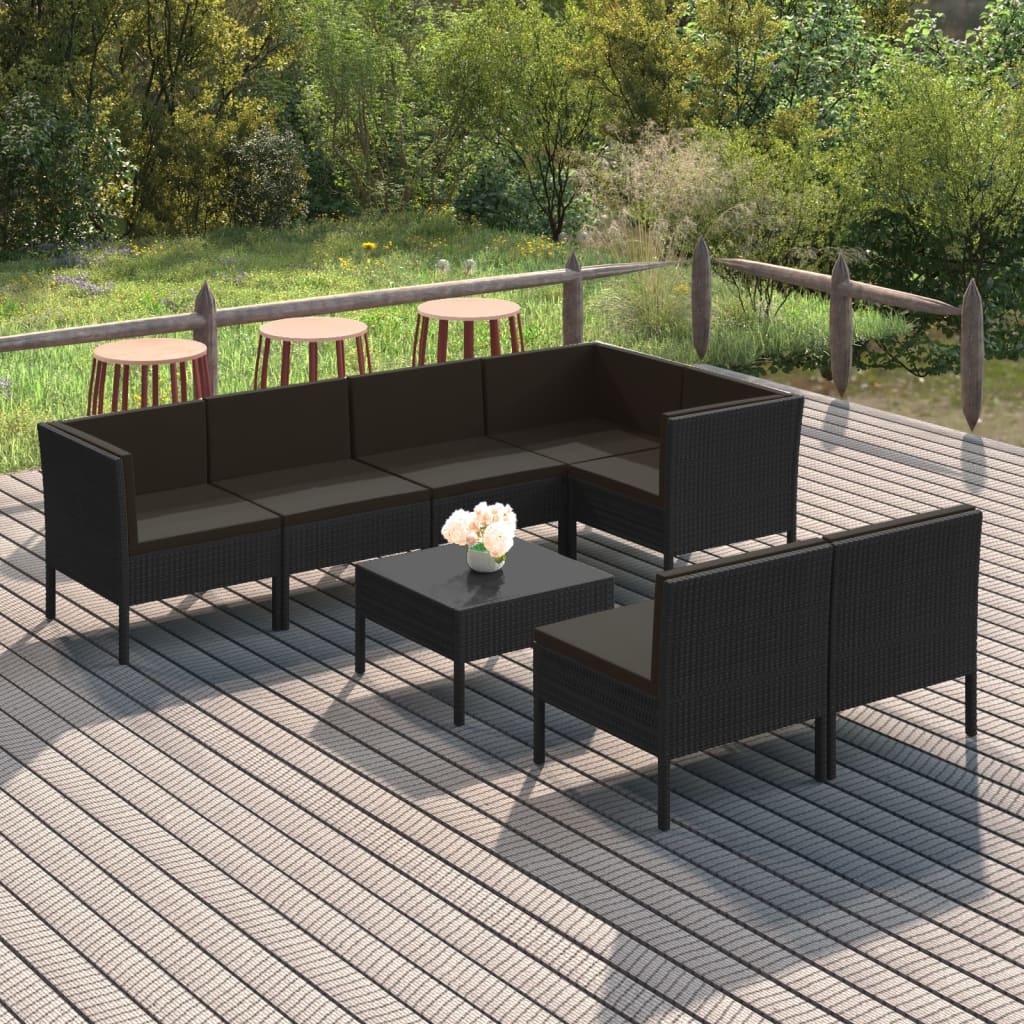 vidaXL 8 Piece Patio Lounge Set with Cushions Poly Rattan Black