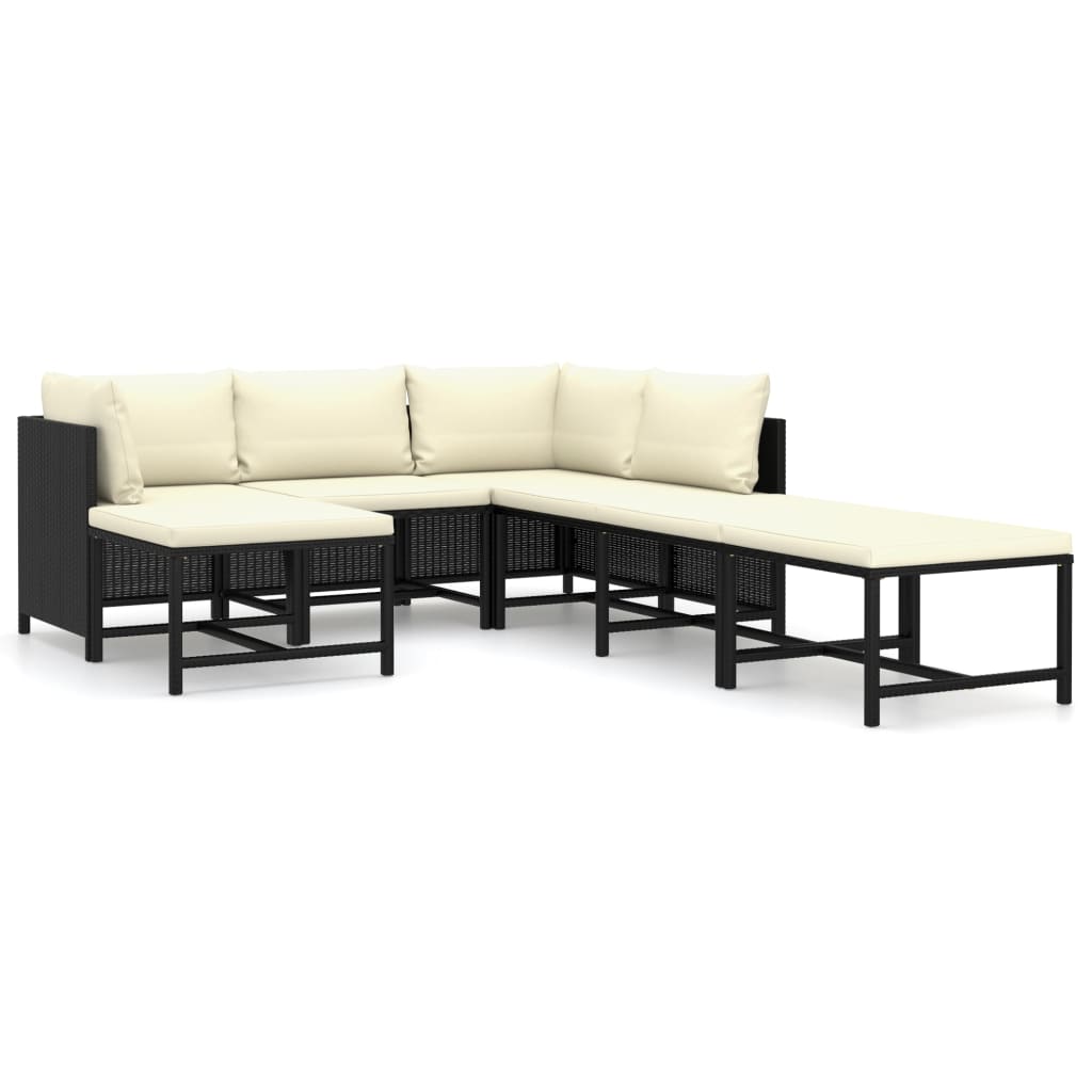 vidaXL 7 Piece Patio Lounge Set with Cushions Poly Rattan Black