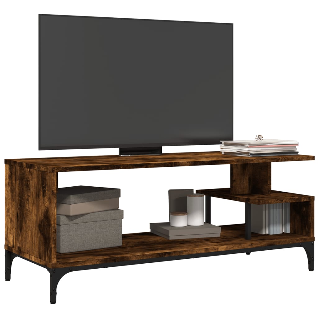 vidaXL TV Stand Smoked Oak 40.2"x15.7"x16.1" Engineered Wood and Powder-coated Steel