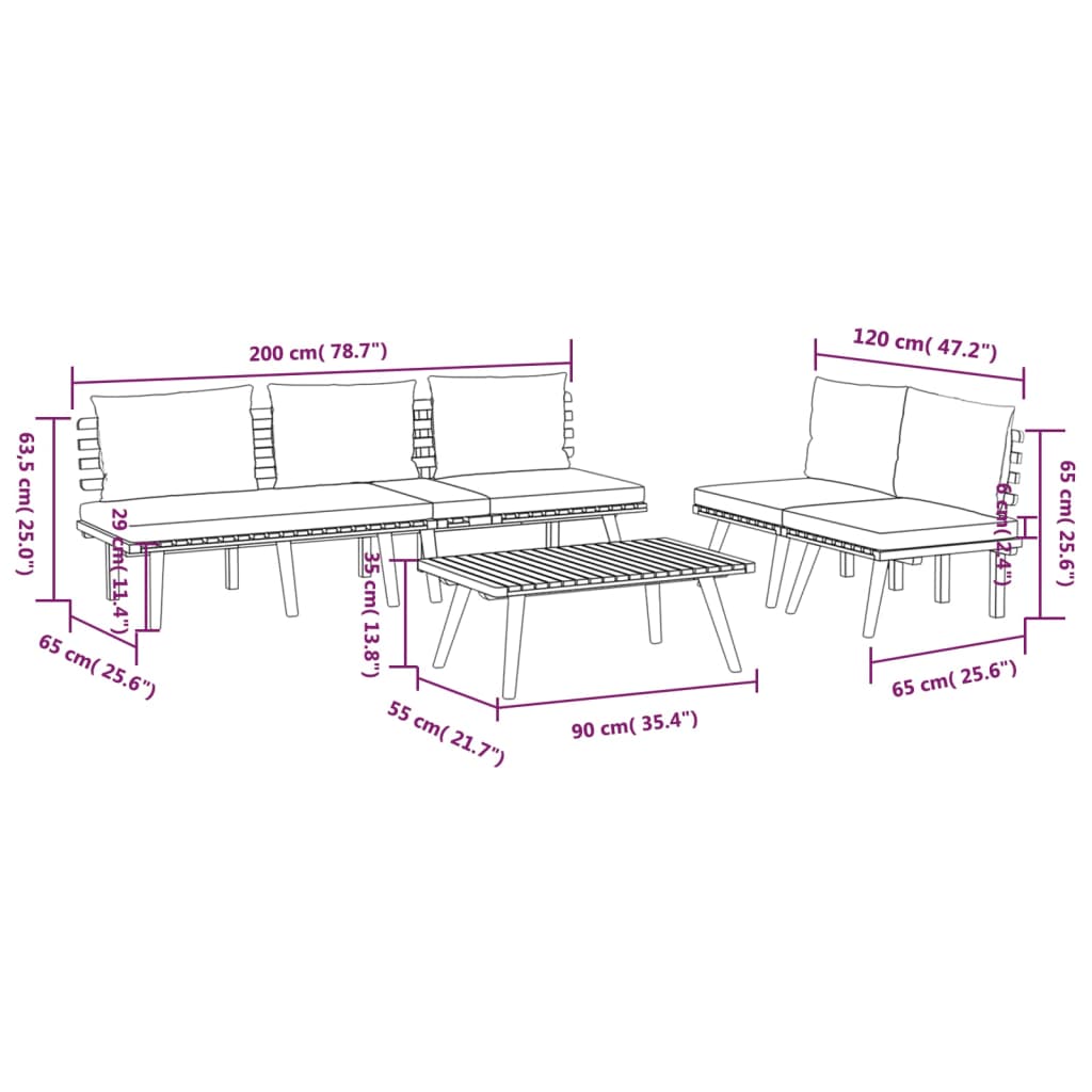 vidaXL 4 Piece Patio Lounge Set with Cushions Solid Acacia Wood