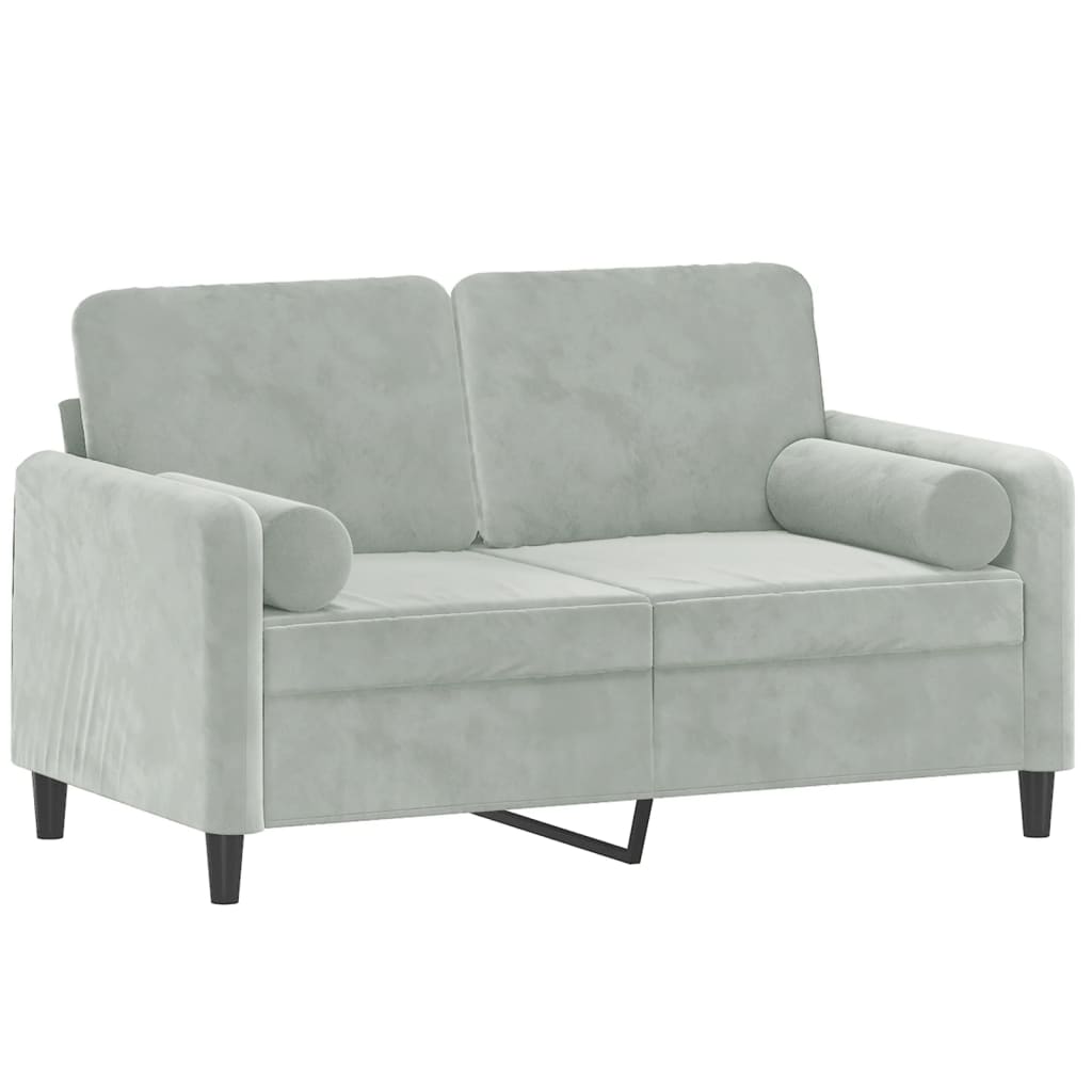 vidaXL 2-Seater Sofa with Throw Pillows Light Gray 47.2" Velvet