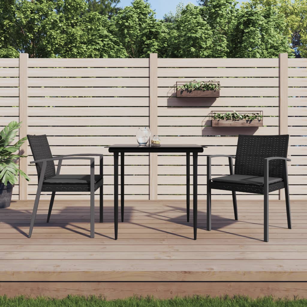 vidaXL 3 Piece Patio Dining Set with Cushions Poly Rattan and Steel