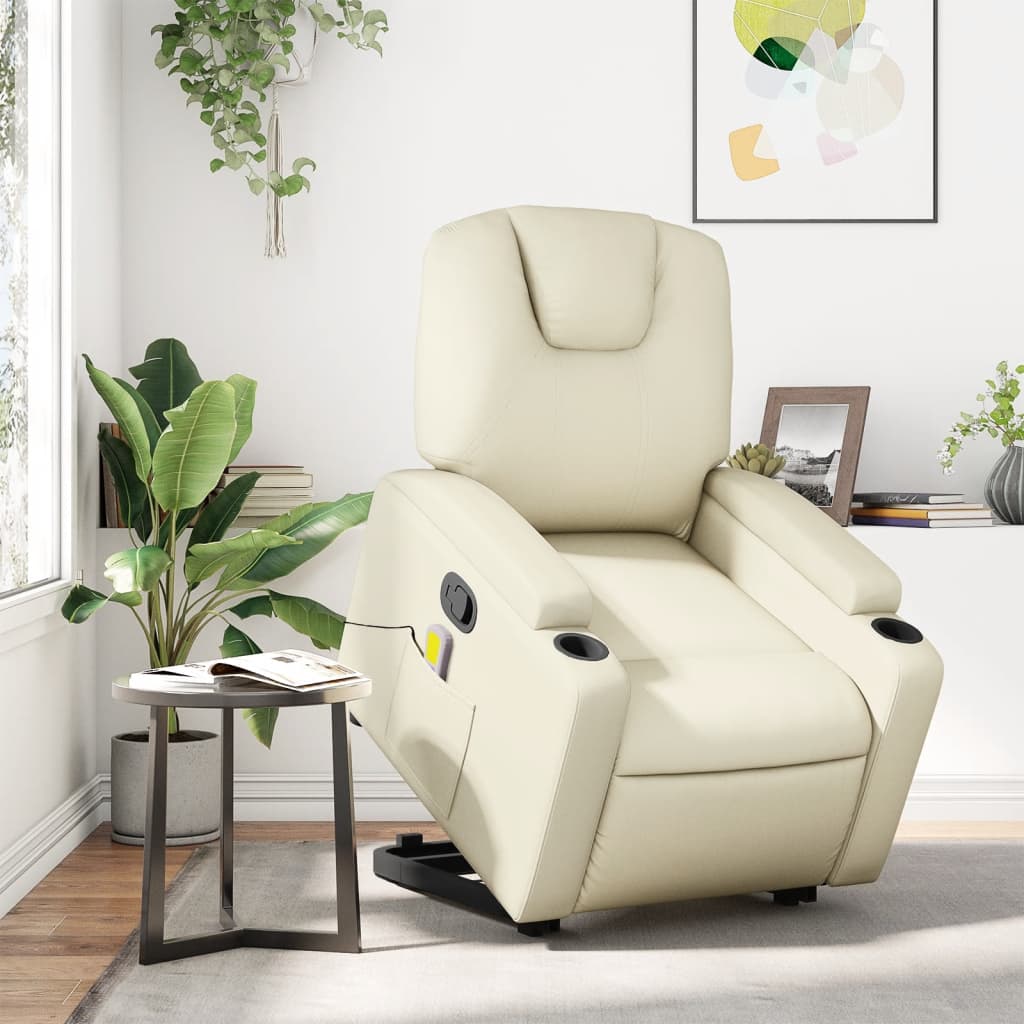 vidaXL Stand up Massage Recliner Chair Cream Faux Leather