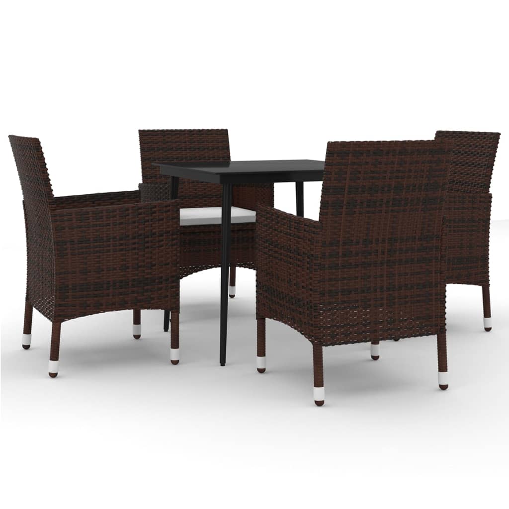 vidaXL 5 Piece Patio Dining Set with Cushions Poly Rattan and Glass