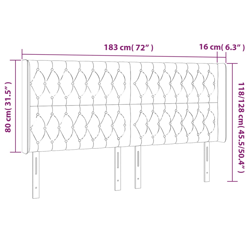 vidaXL LED Headboard Light Gray 72"x6.3"x46.5"/50.4" Fabric