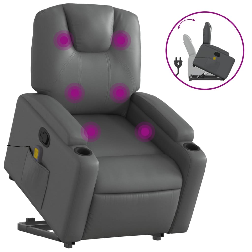 vidaXL Stand up Massage Recliner Chair Gray Faux Leather