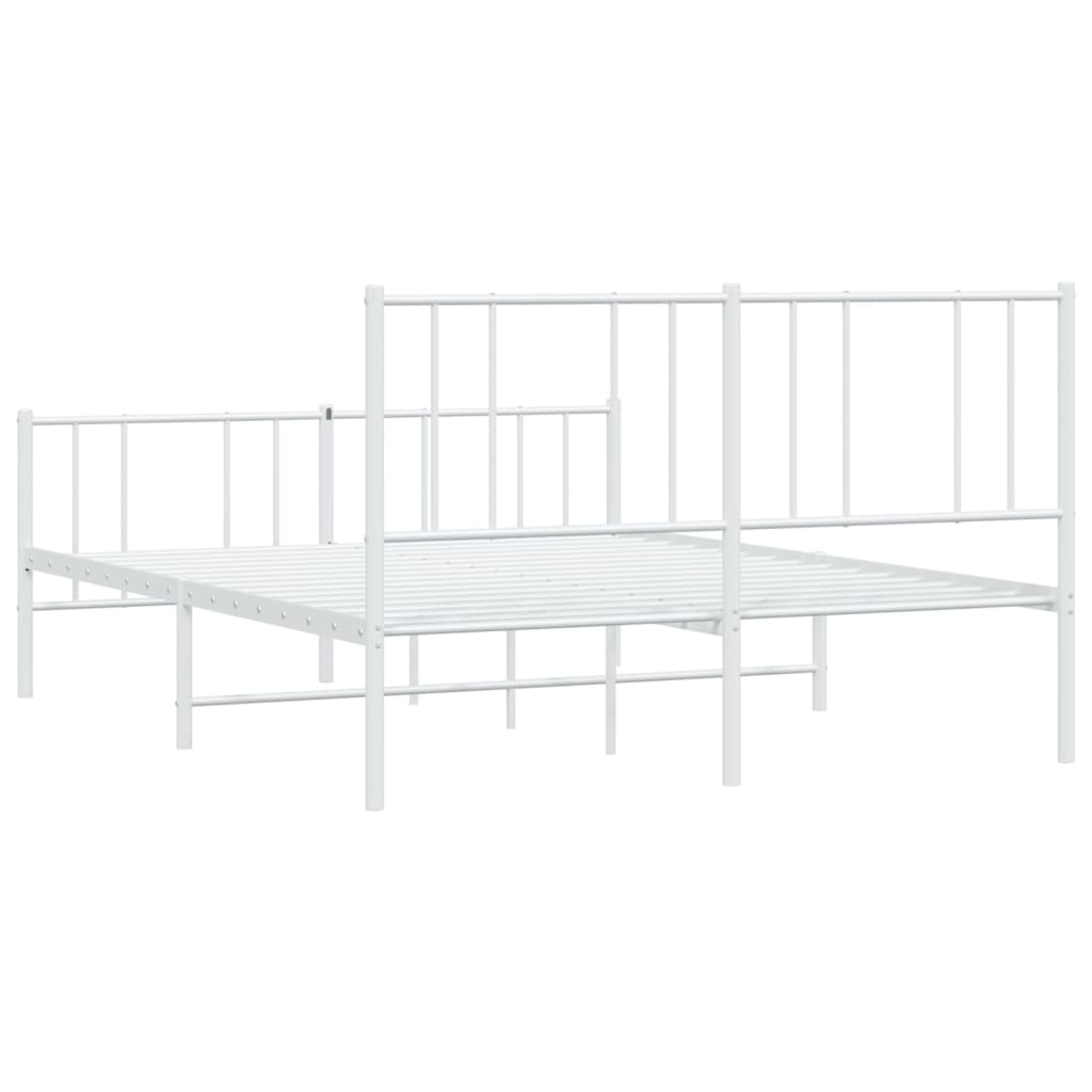 vidaXL Metal Bed Frame without Mattress with Footboard White 53.1"x74.8"