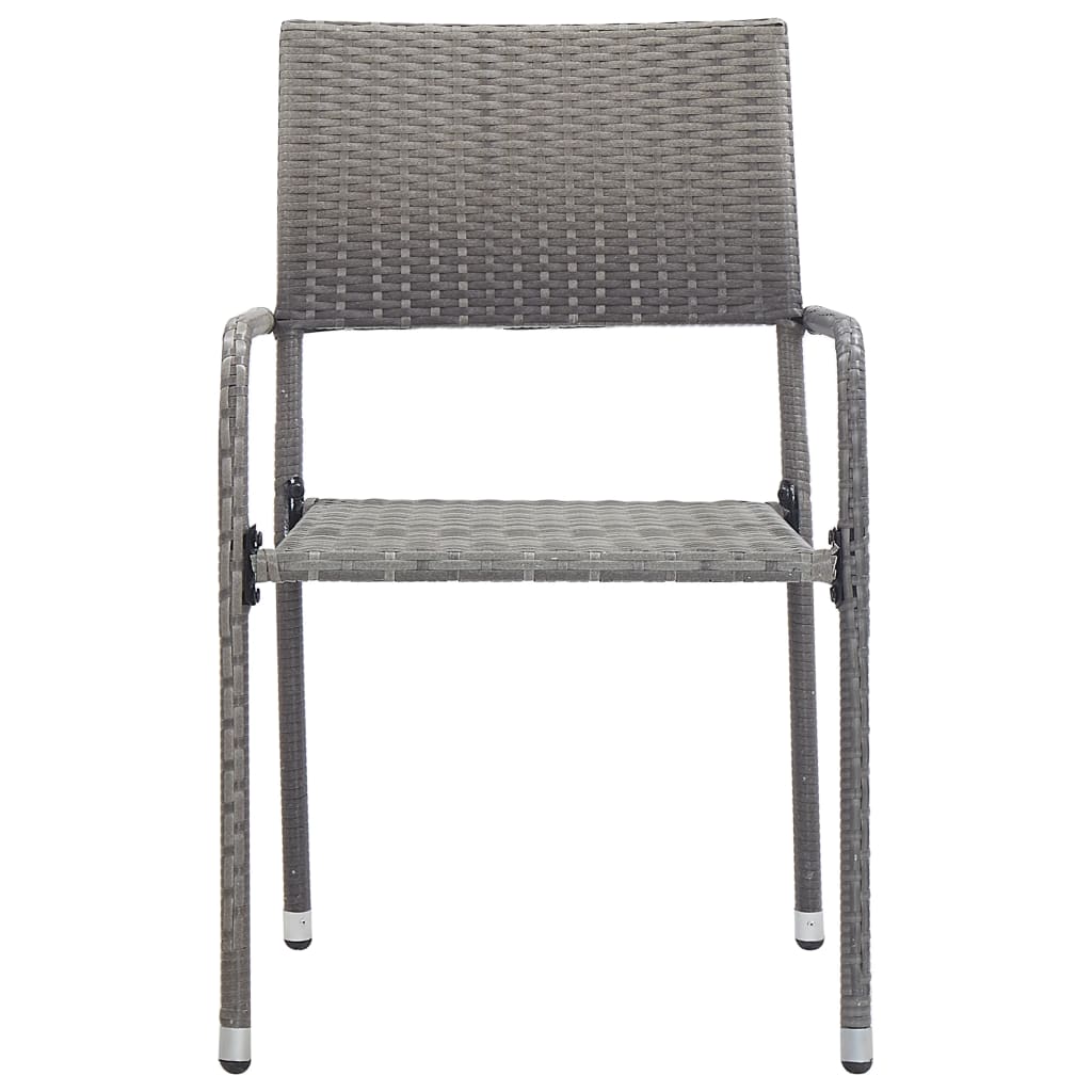 vidaXL Patio Dining Chairs 2 pcs Stackable Gray Poly Rattan