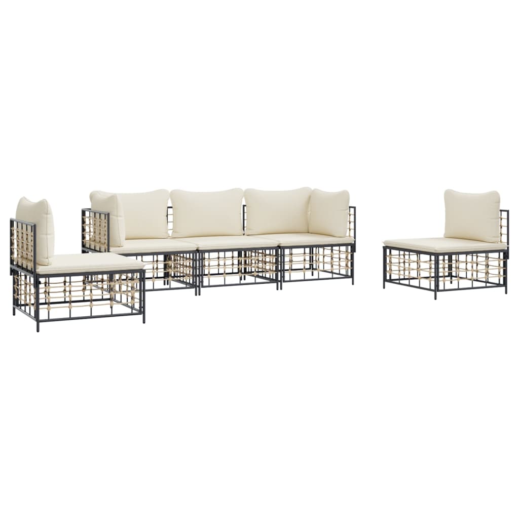 vidaXL 5 Piece Patio Lounge Set with Cushions Anthracite Poly Rattan