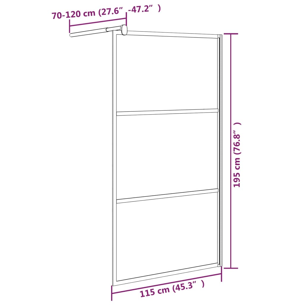 vidaXL Walk-in Shower Wall 45.3"x76.8" Frosted ESG Glass Black