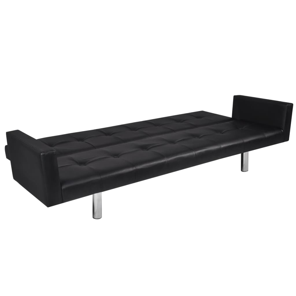 vidaXL Sofa Bed with Armrest Black Artificial Leather