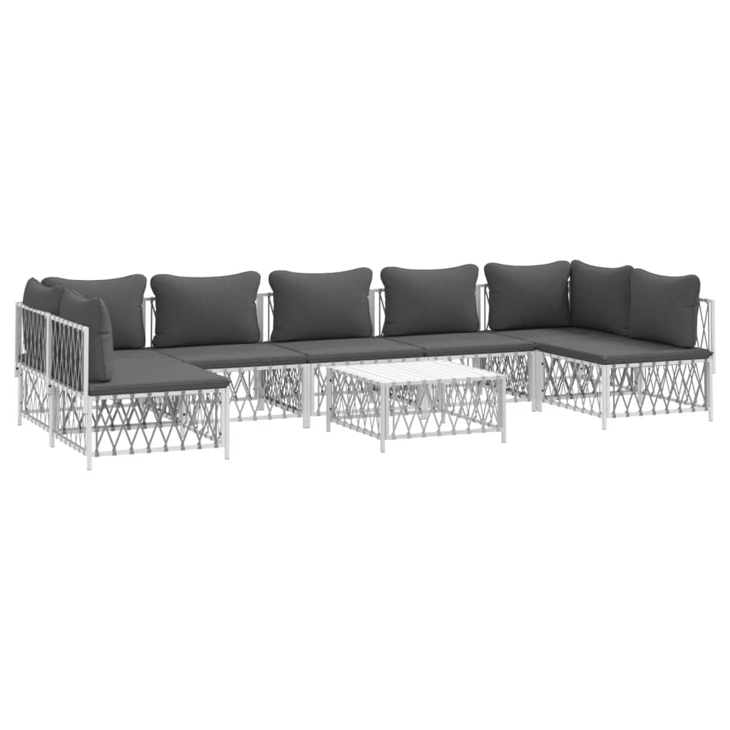 vidaXL 8 Piece Patio Lounge Set with Cushions White Steel