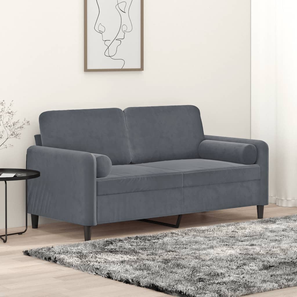 vidaXL 2-Seater Sofa with Throw Pillows Dark Gray 55.1" Velvet