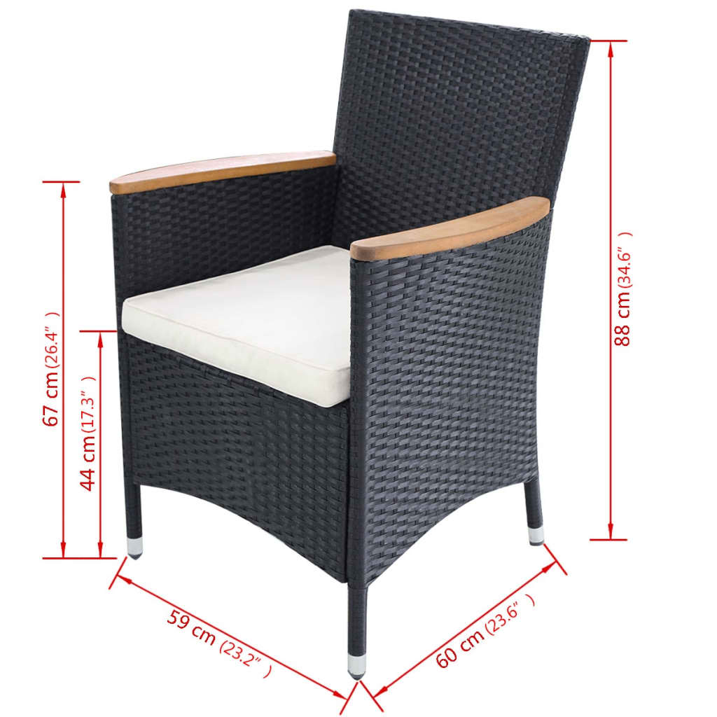 vidaXL Patio Chairs 2 pcs with Cushions Poly Rattan Black