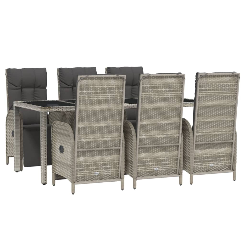 vidaXL 7 Piece Patio Dining Set with Cushions Gray Poly Rattan