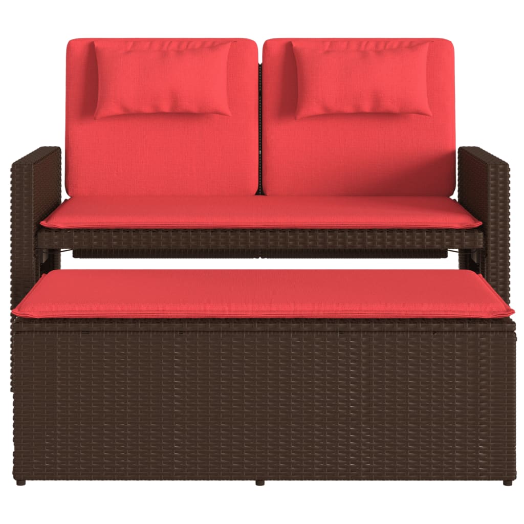 vidaXL Reclining Patio Bench with Cushions Brown Poly Rattan